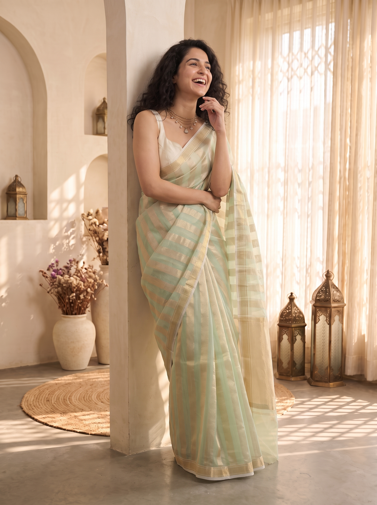 Pistachio Kora Tissue Saree