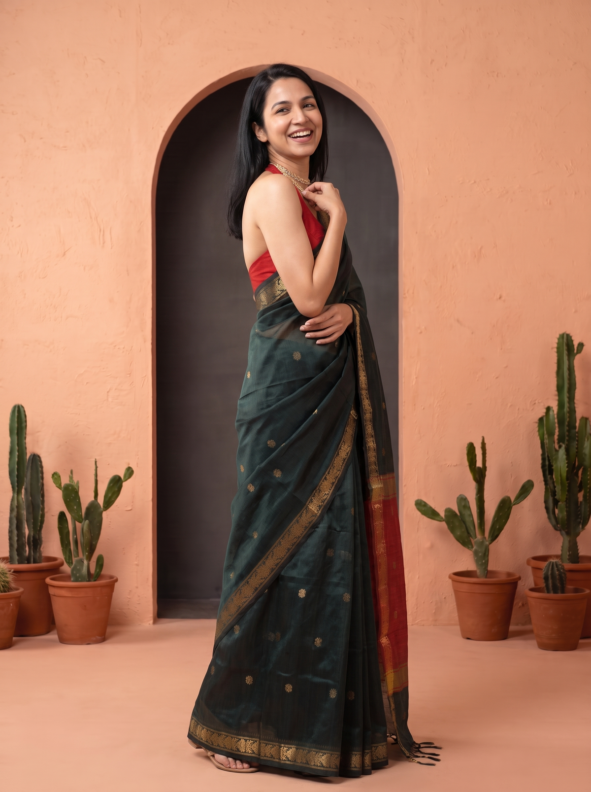 Sunehri Bunai Banarasi Cotton Saree
