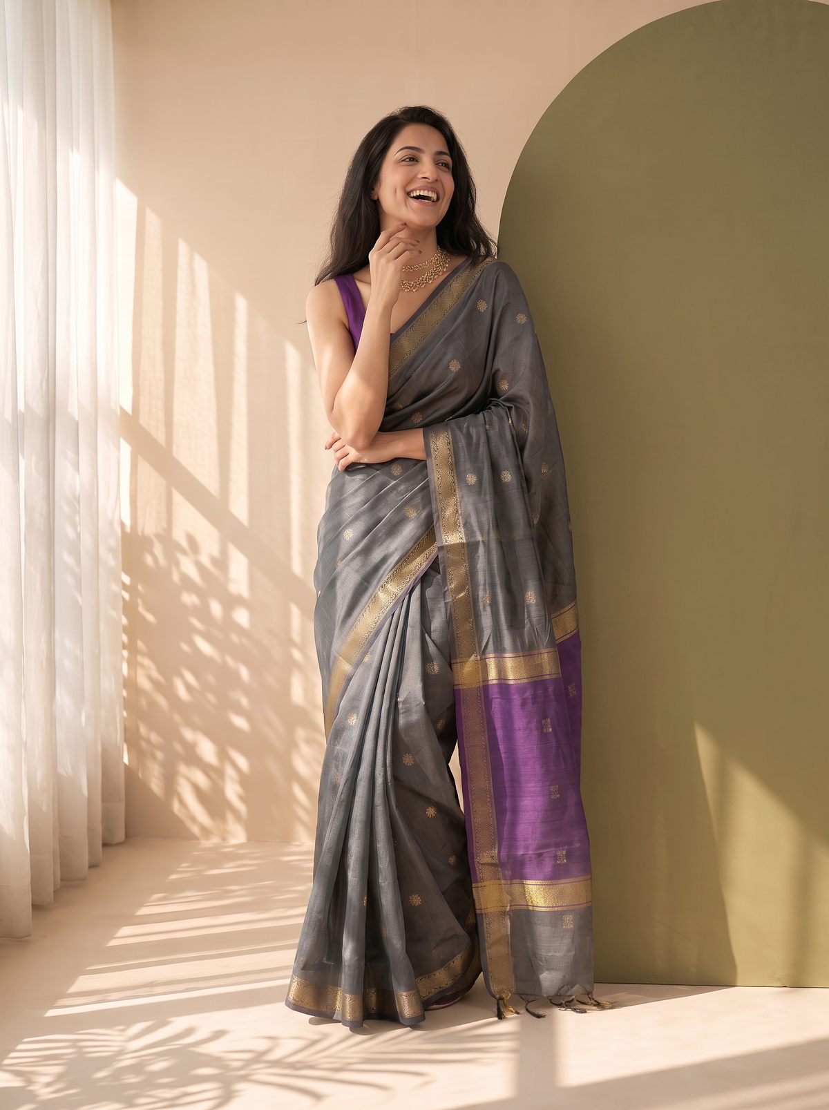 Smoky Resham Banarasi Cotton Saree