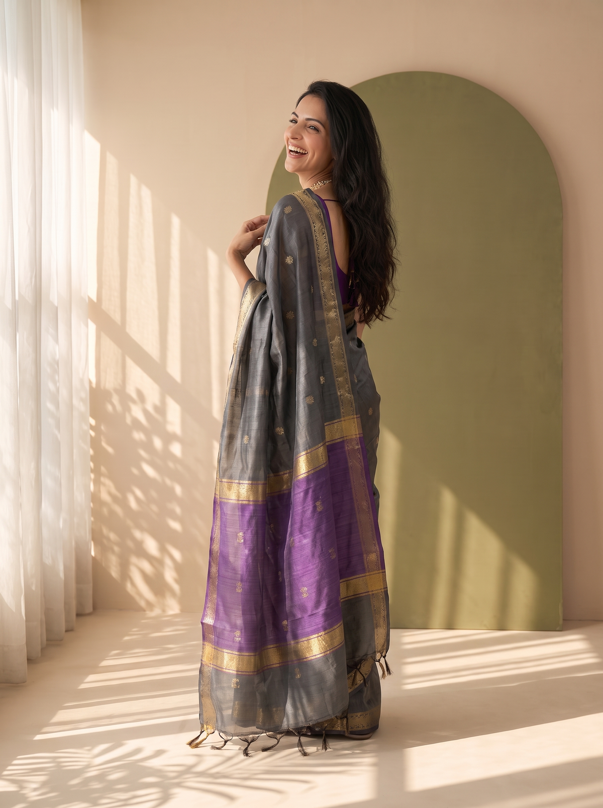 Smoky Resham Banarasi Cotton Saree