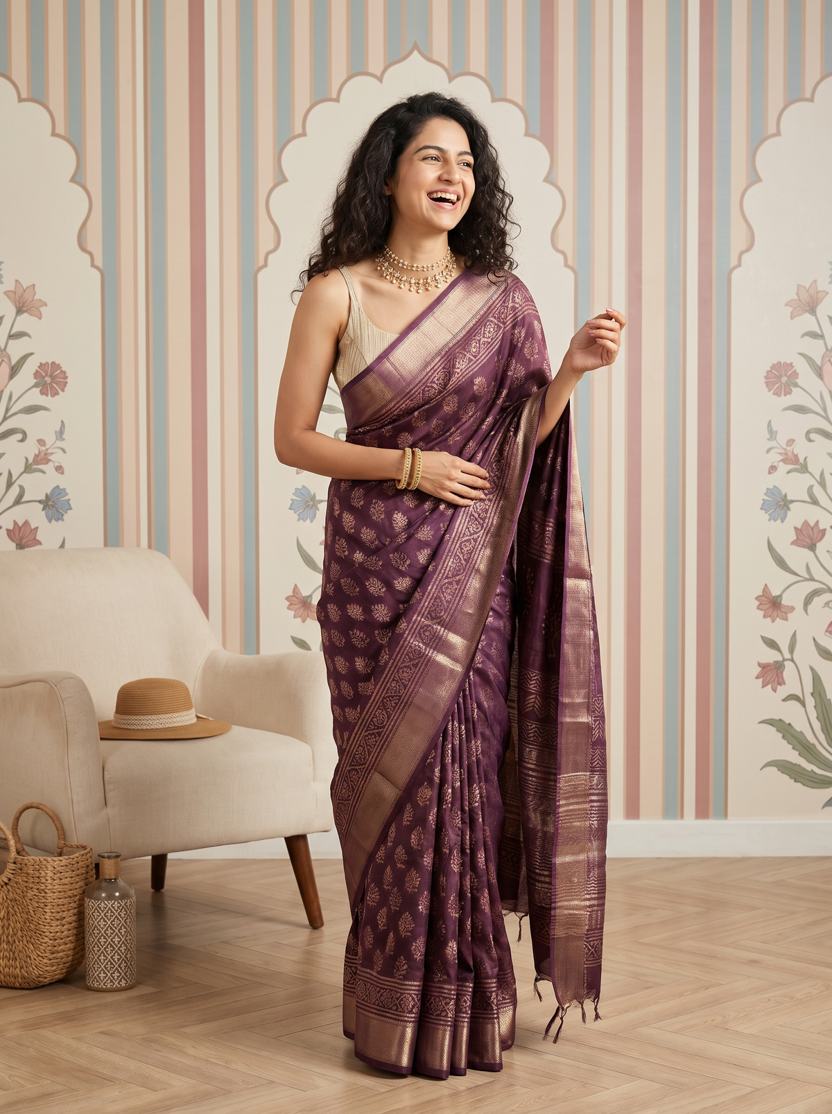 Zari Rani Maheshwari Cotton Silk Saree