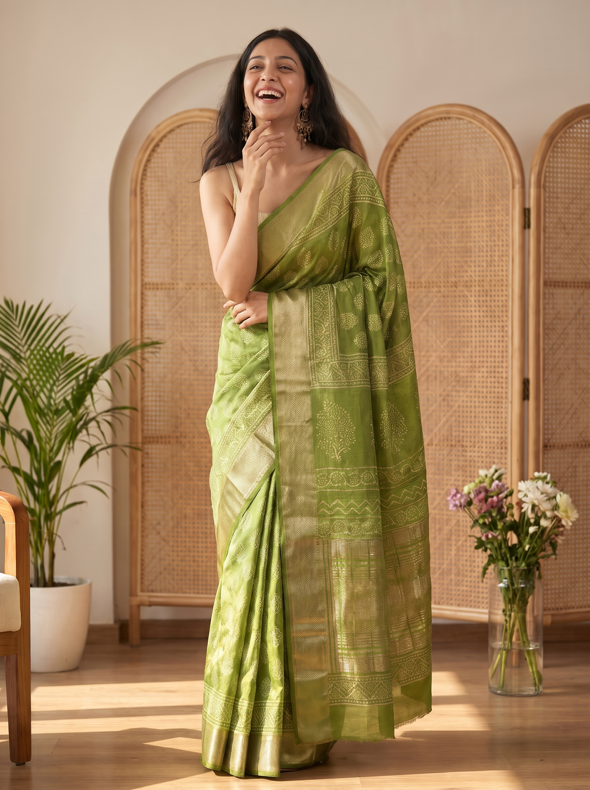 Gulmohar Maheshwari Cotton Silk Saree