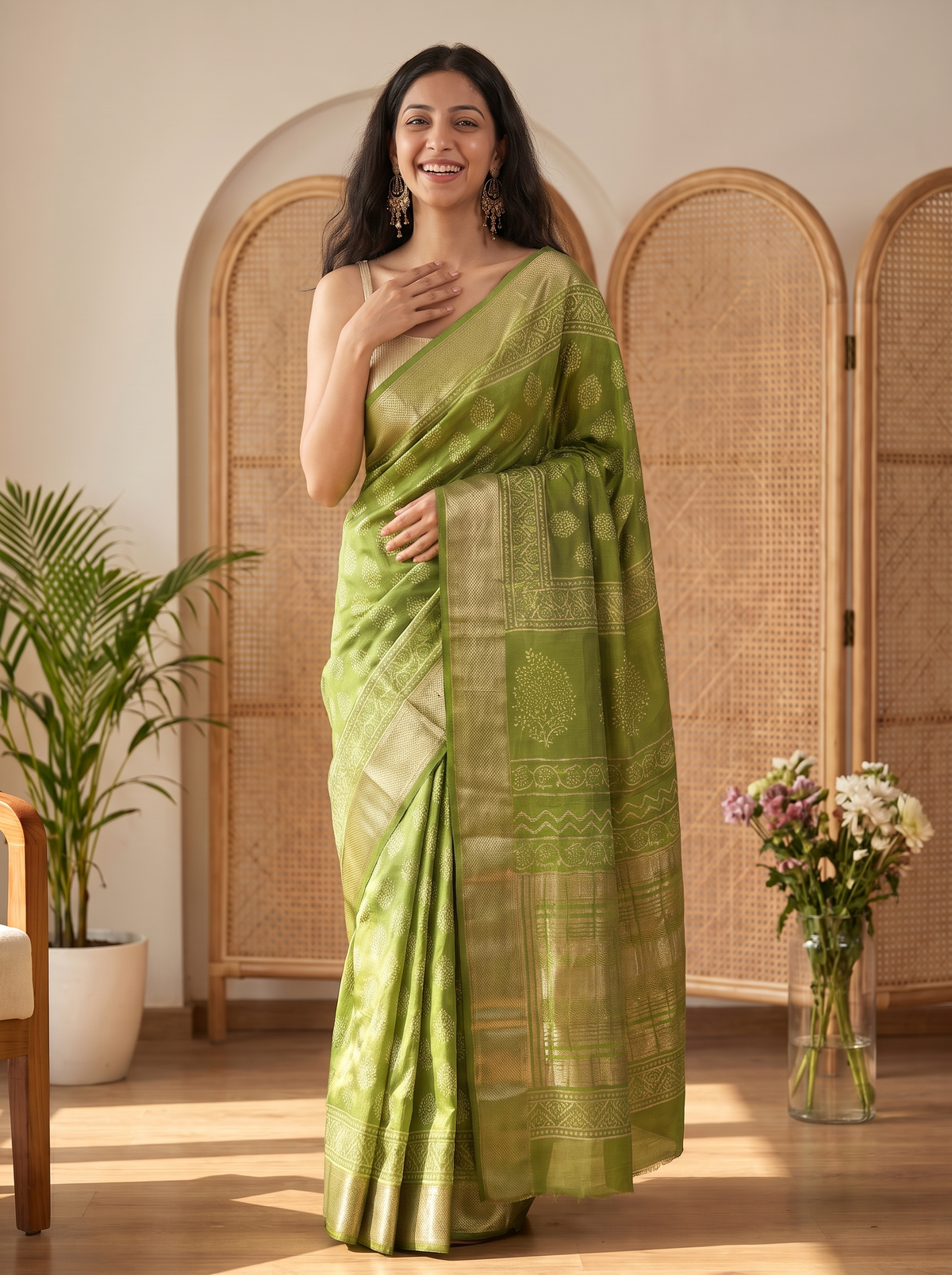 Gulmohar Maheshwari Cotton Silk Saree
