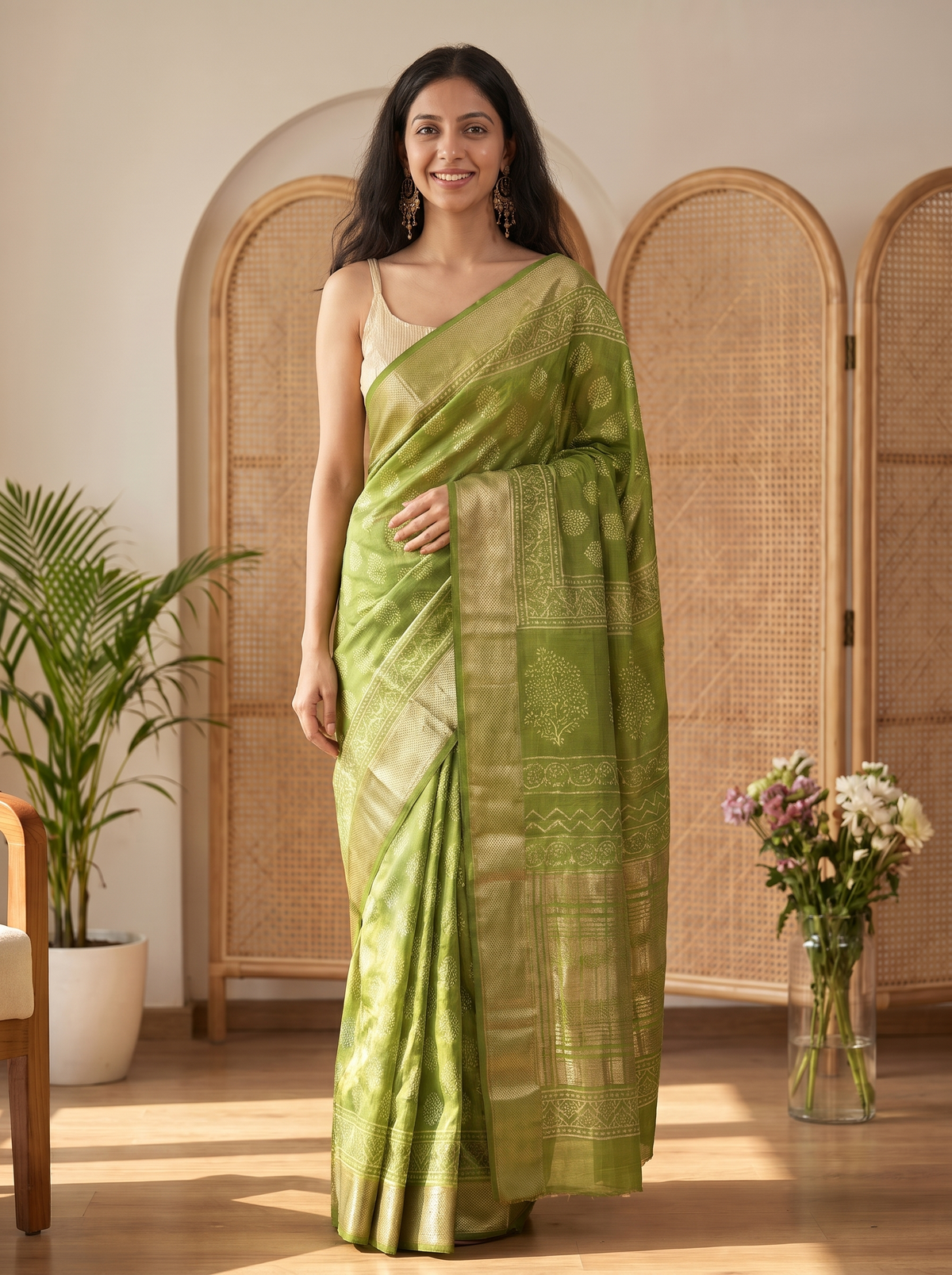 Gulmohar Maheshwari Cotton Silk Saree