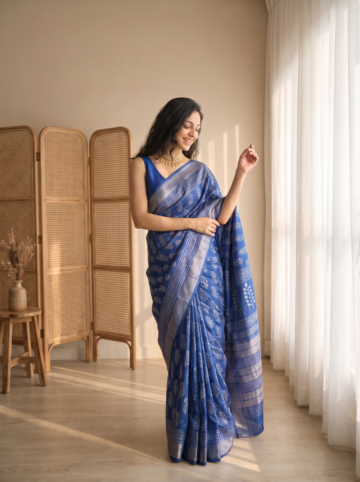 Ojasra Maheshwari Cotton silk saree