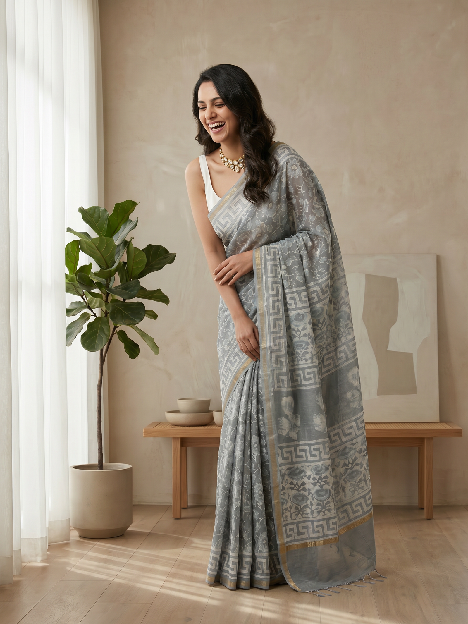 Pearl Drape Maheshwari Cotton Silk Saree
