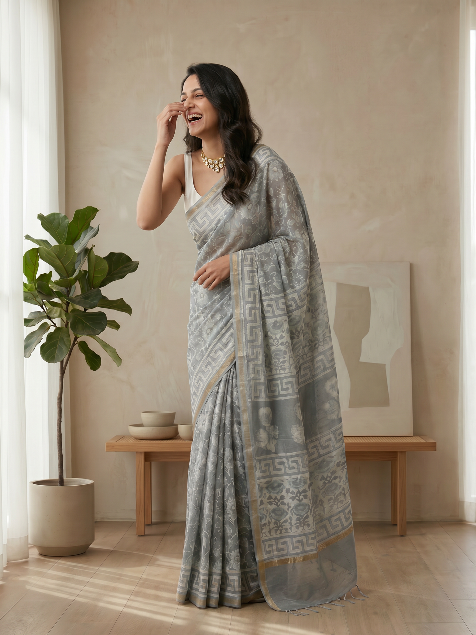 Pearl Drape Maheshwari Cotton Silk Saree