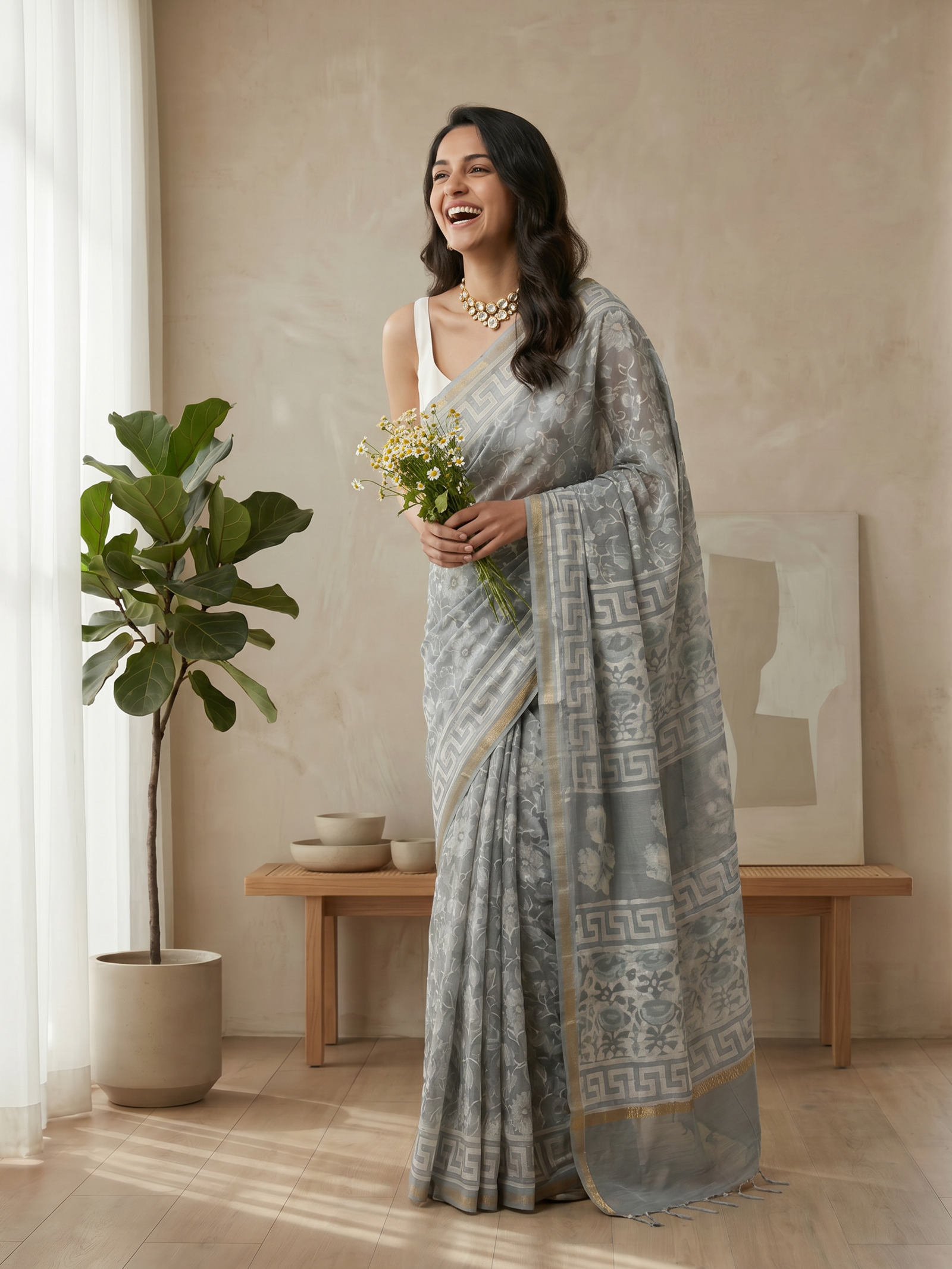 Pearl Drape Maheshwari Cotton Silk Saree