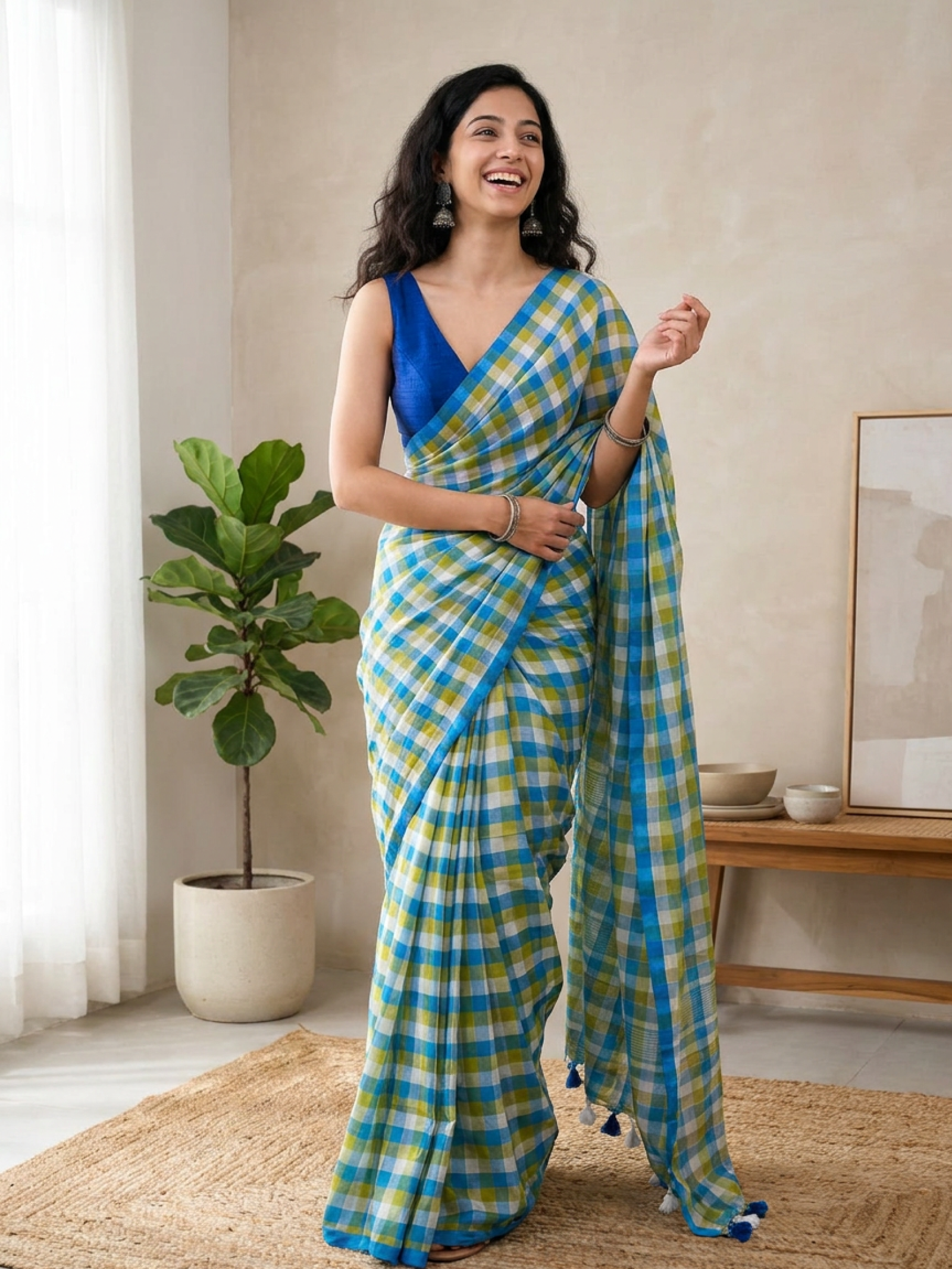 Neer Checks Mulmul Saree