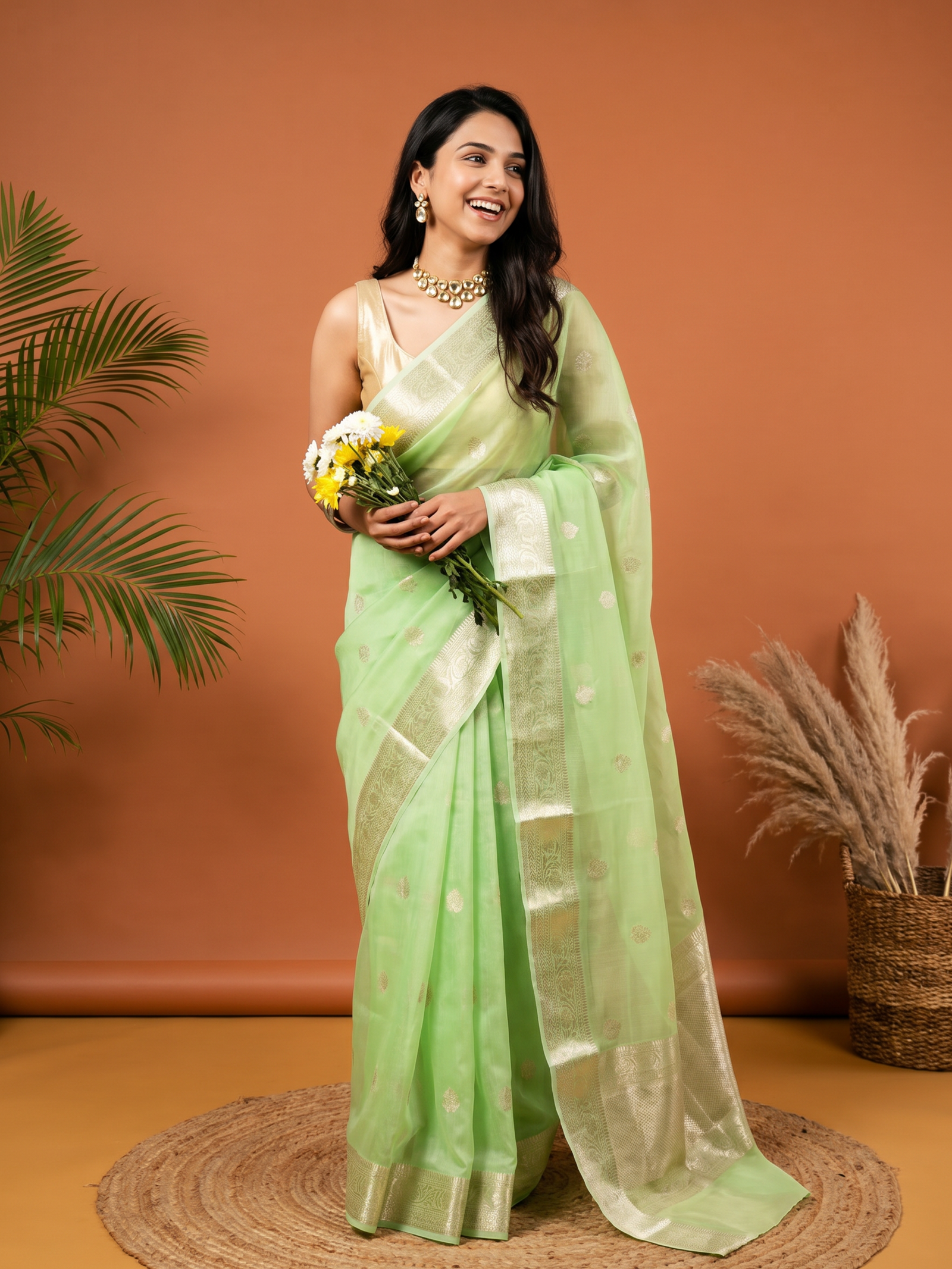 Cloud Blossom Cotton Silk Banarasi Saree