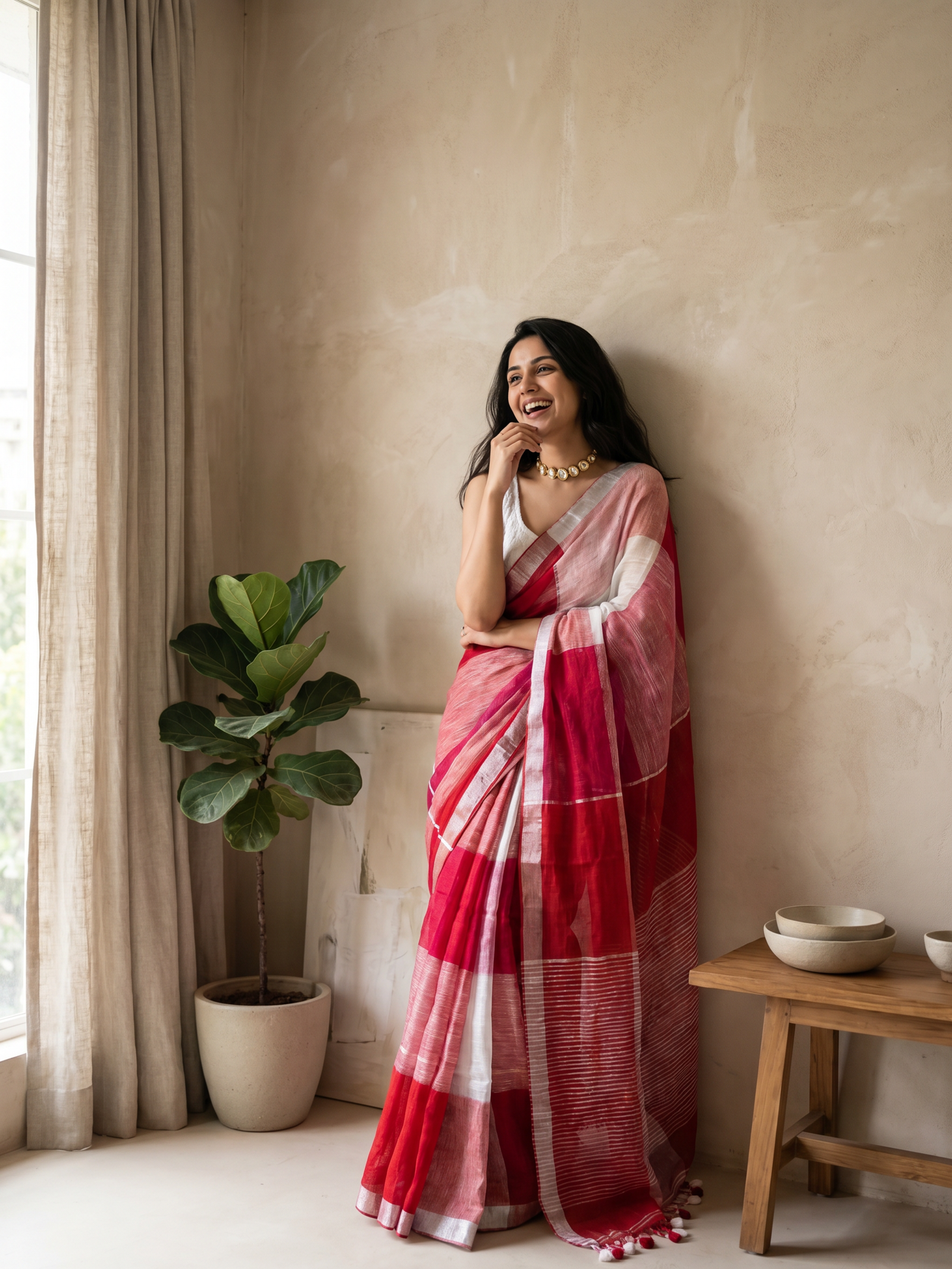 Pinky Linen Saree