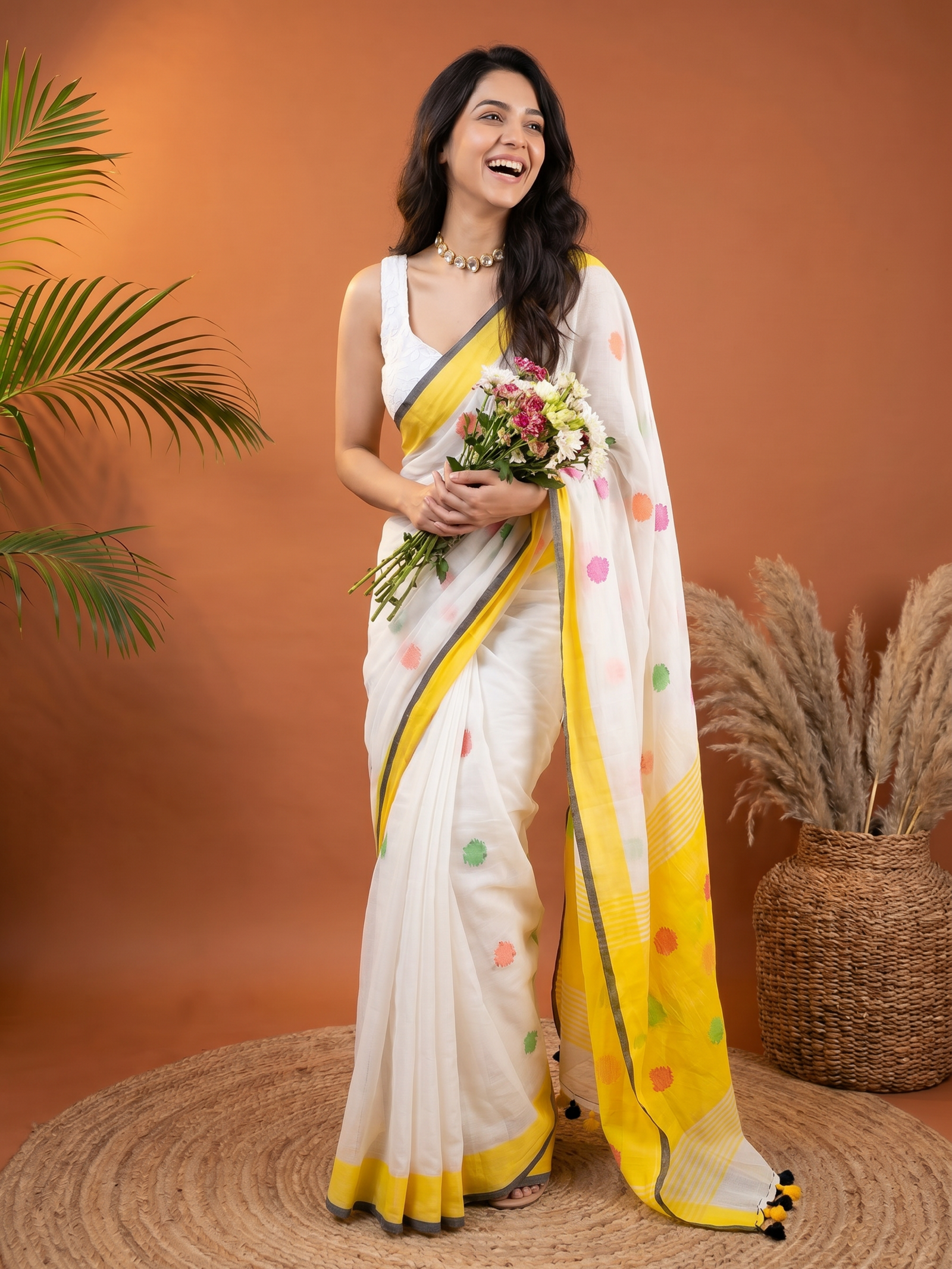 Rangila Phool Linen Saree