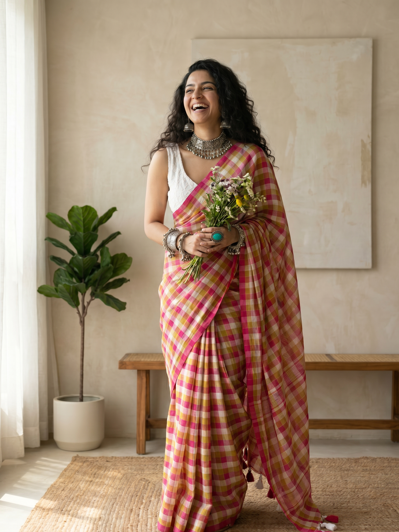 Avya Checks Mulmul Saree