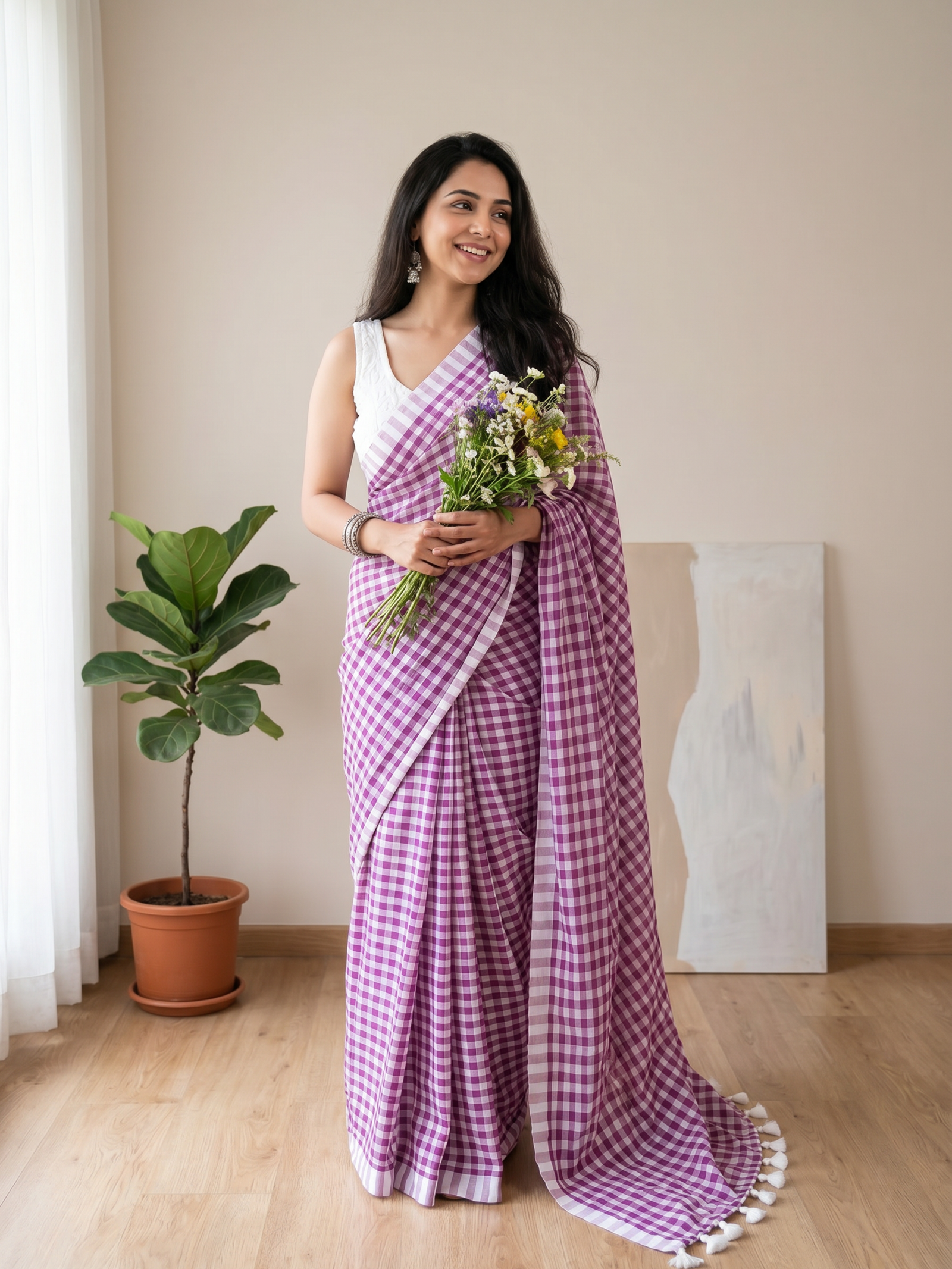 Soft Plum Mulmul Saree