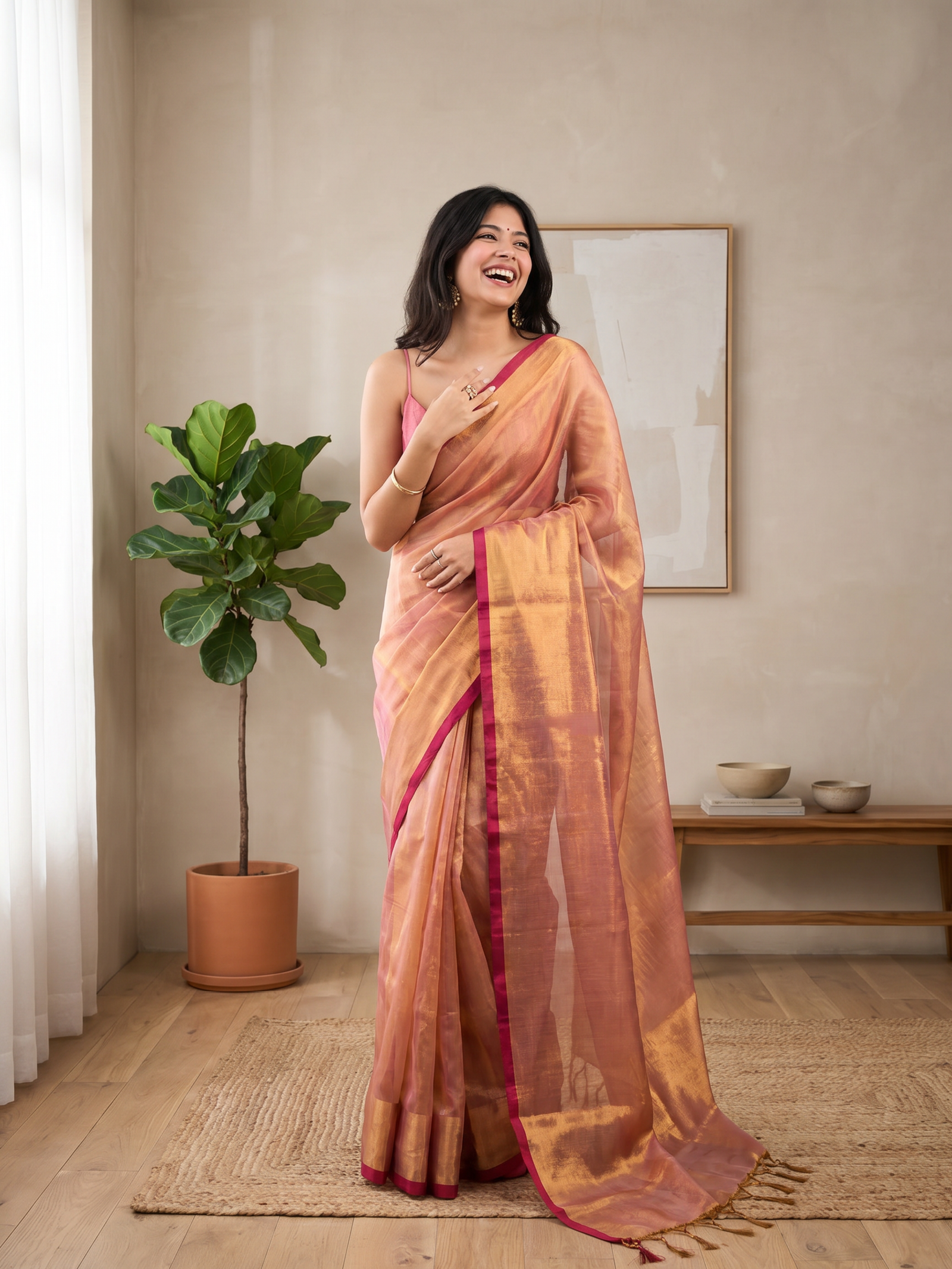 Peach Love Cotton Tissue Saree