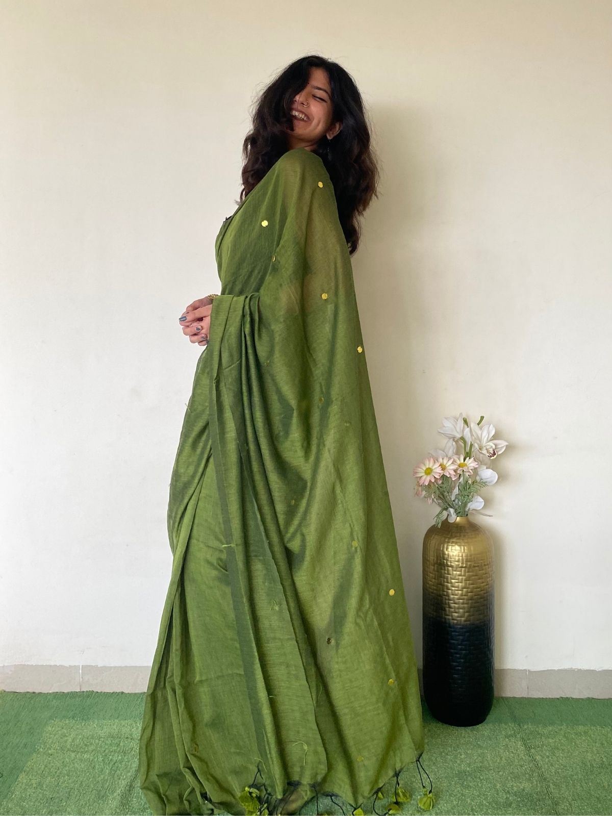 Olive Khadi Cotton Saree