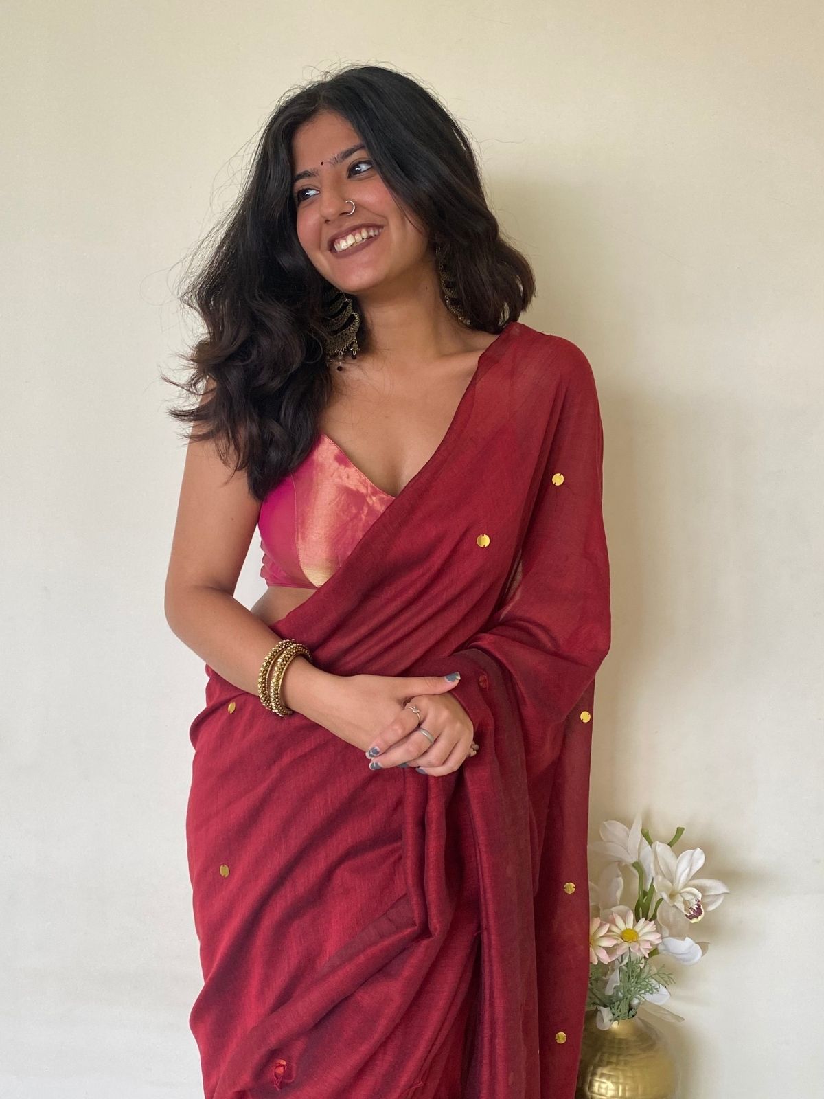 Brick Khadi Cotton Saree